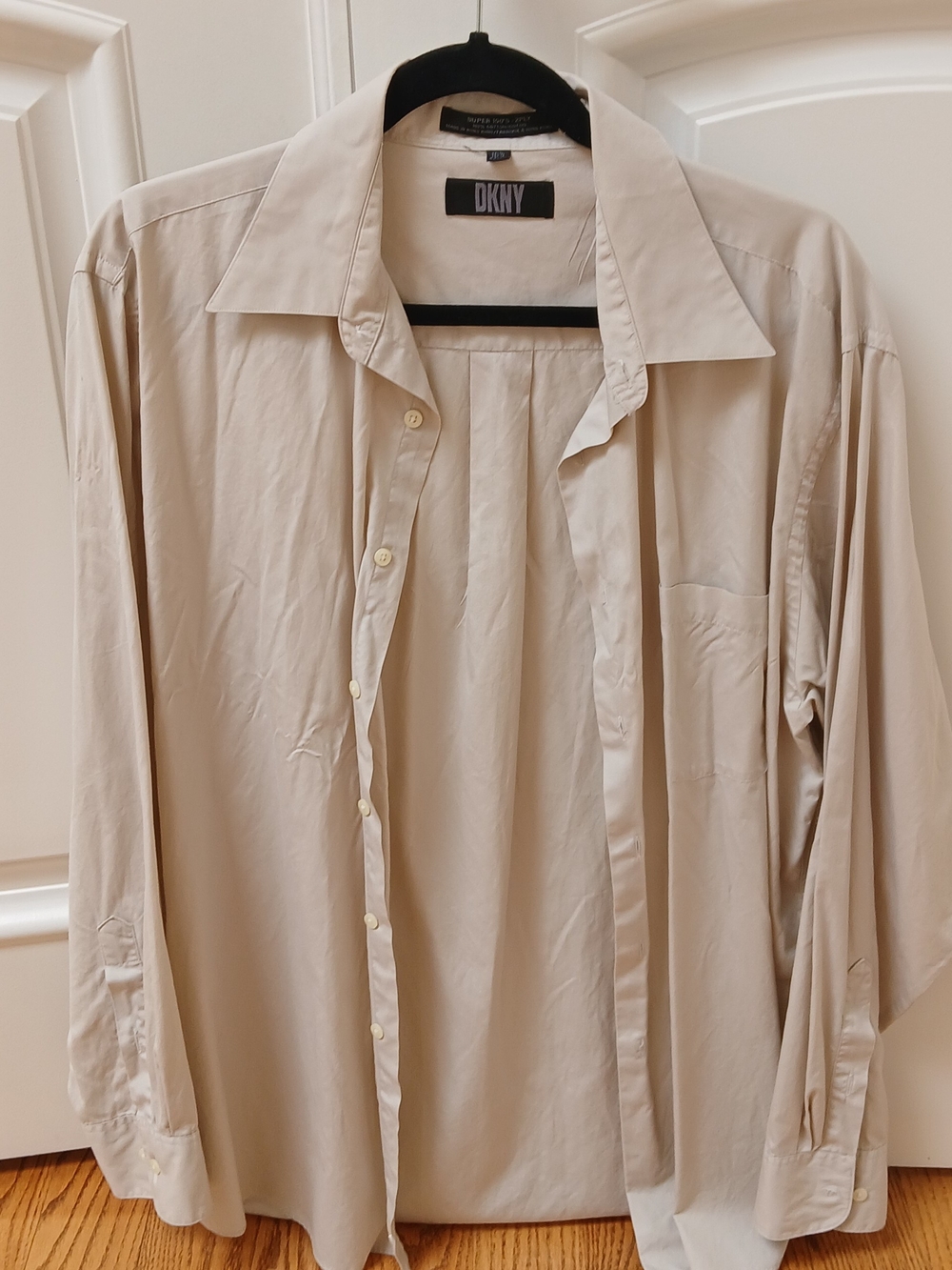 DKNY Men's Beige Long-Sleeve Button-Up Dress Shirt